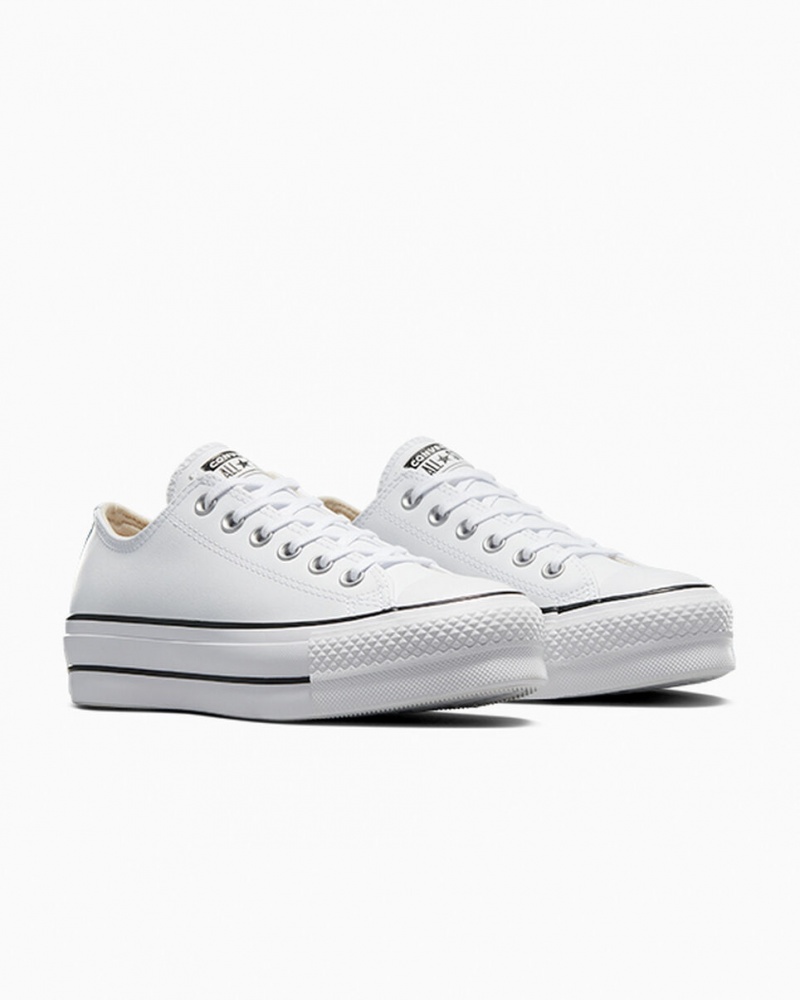 Converse Chuck Taylor All Star Lift Plataforma Couro Branco Pretas Branco | 4016-BTAUJ