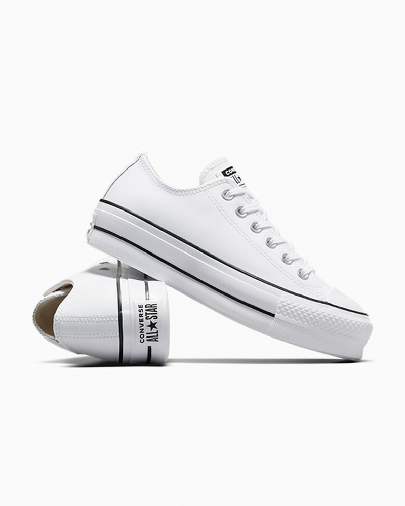 Converse Chuck Taylor All Star Lift Plataforma Couro Branco Pretas Branco | 4016-BTAUJ