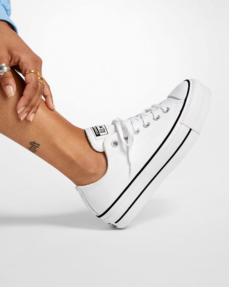 Converse Chuck Taylor All Star Lift Plataforma Couro Branco Pretas Branco | 4016-BTAUJ