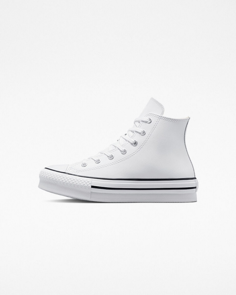 Converse Chuck Taylor All Star Lift Plataforma Couro Branco Pretas | 9257-VBEYD