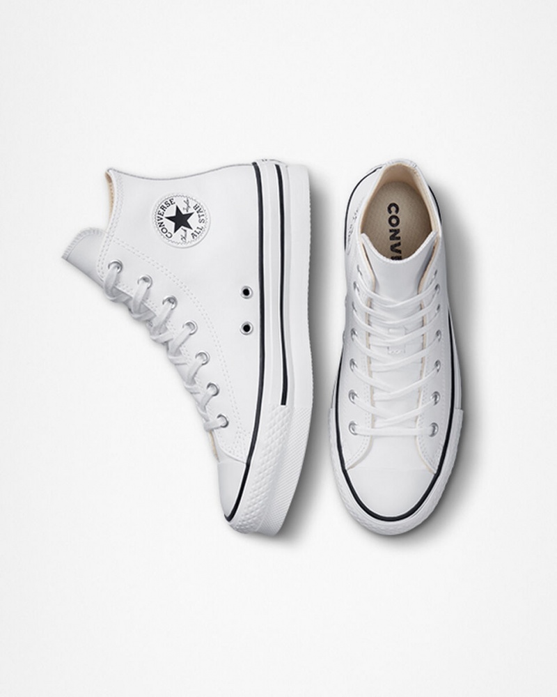 Converse Chuck Taylor All Star Lift Plataforma Couro Branco Pretas | 9257-VBEYD