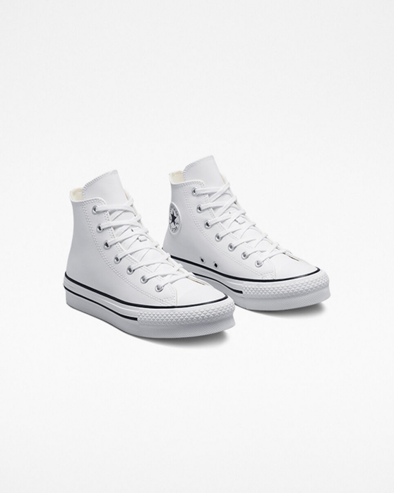 Converse Chuck Taylor All Star Lift Plataforma Couro Branco Pretas | 9257-VBEYD