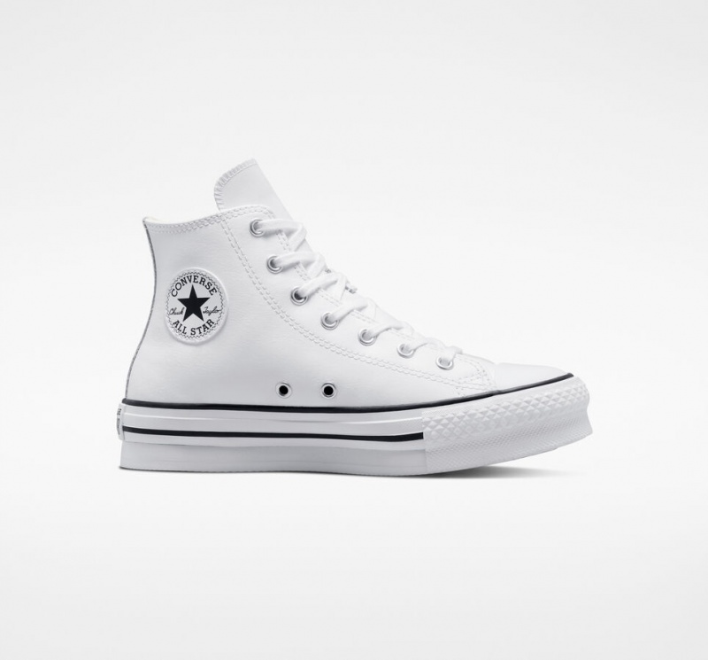 Converse Chuck Taylor All Star Lift Plataforma Couro Branco Pretas | 9257-VBEYD