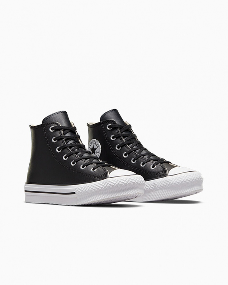 Converse Chuck Taylor All Star Lift Plataforma Couro Pretas Branco | 0654-CFBTQ