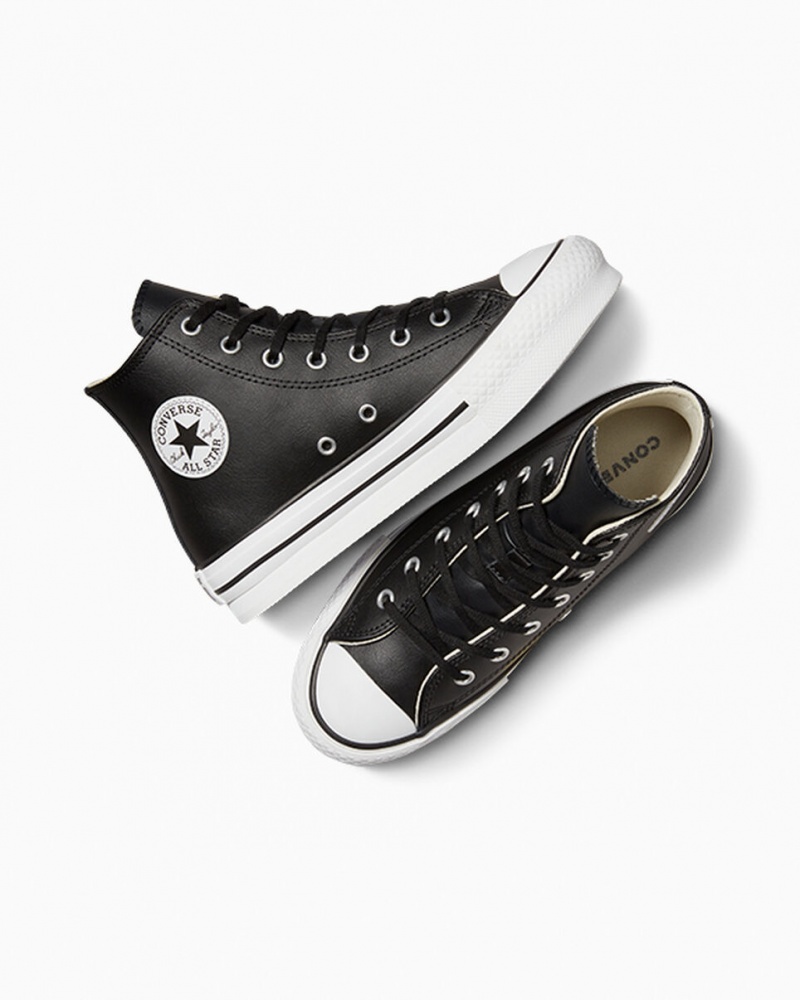 Converse Chuck Taylor All Star Lift Plataforma Couro Pretas Branco | 0654-CFBTQ