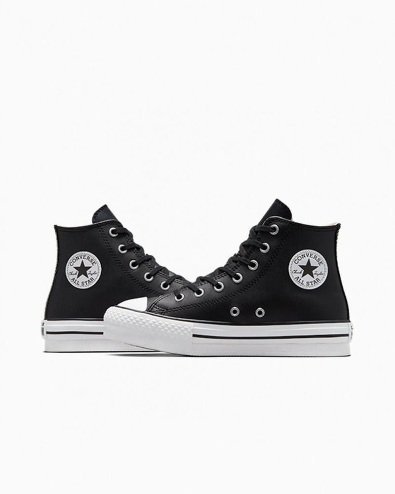 Converse Chuck Taylor All Star Lift Plataforma Couro Pretas Branco | 0654-CFBTQ