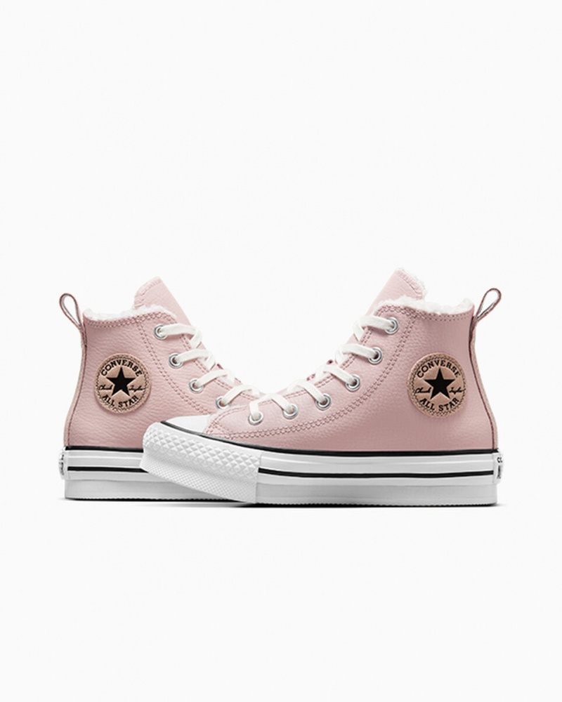 Converse Chuck Taylor All Star Lift Plataforma Couro & Faux Fur Rosa Branco Pretas | 0695-FCKBQ