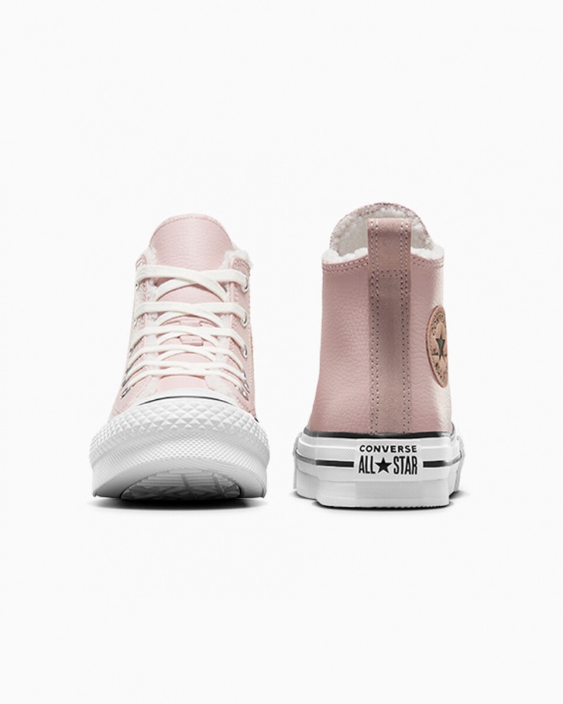 Converse Chuck Taylor All Star Lift Plataforma Couro & Faux Fur Rosa Branco Pretas | 0695-FCKBQ