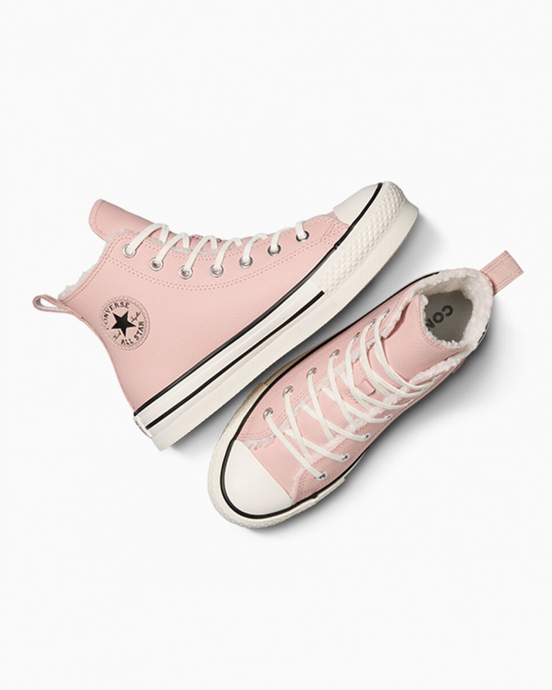 Converse Chuck Taylor All Star Lift Plataforma Couro & Sherpa Rosa Branco Pretas | 2950-QCMFA