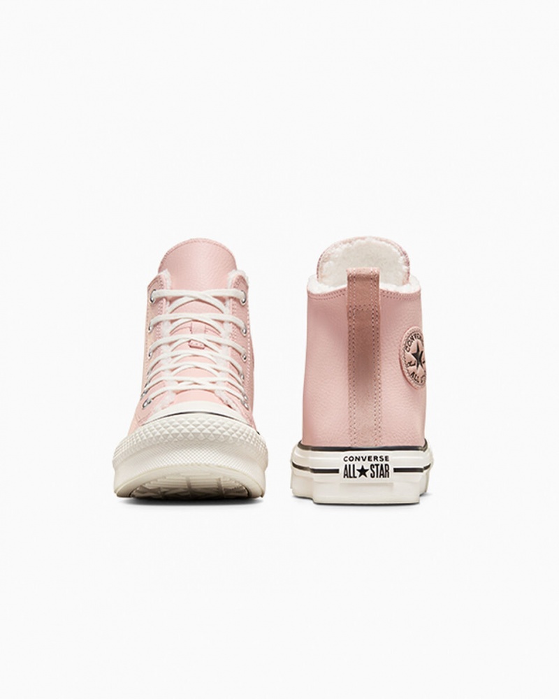 Converse Chuck Taylor All Star Lift Plataforma Couro & Sherpa Rosa Branco Pretas | 2950-QCMFA