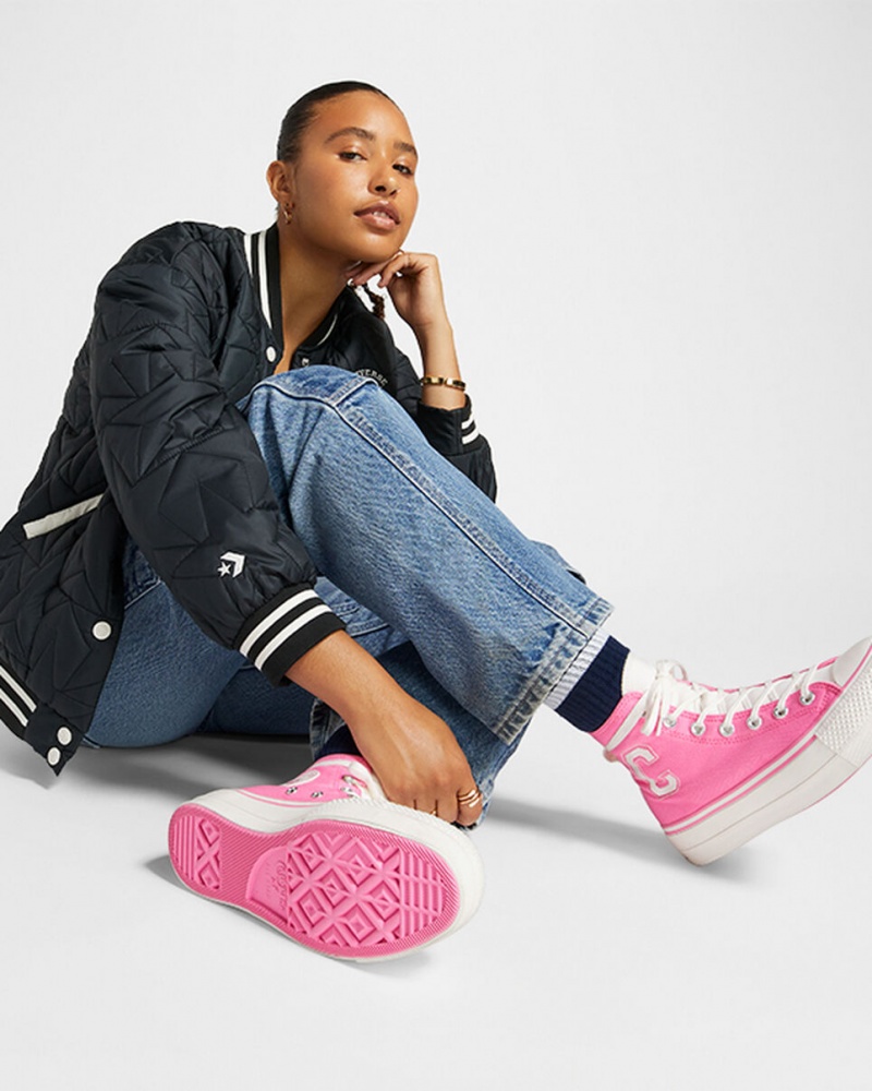 Converse Chuck Taylor All Star Lift Plataforma Retro Varsity Rosa Rosa | 9764-UTZEO