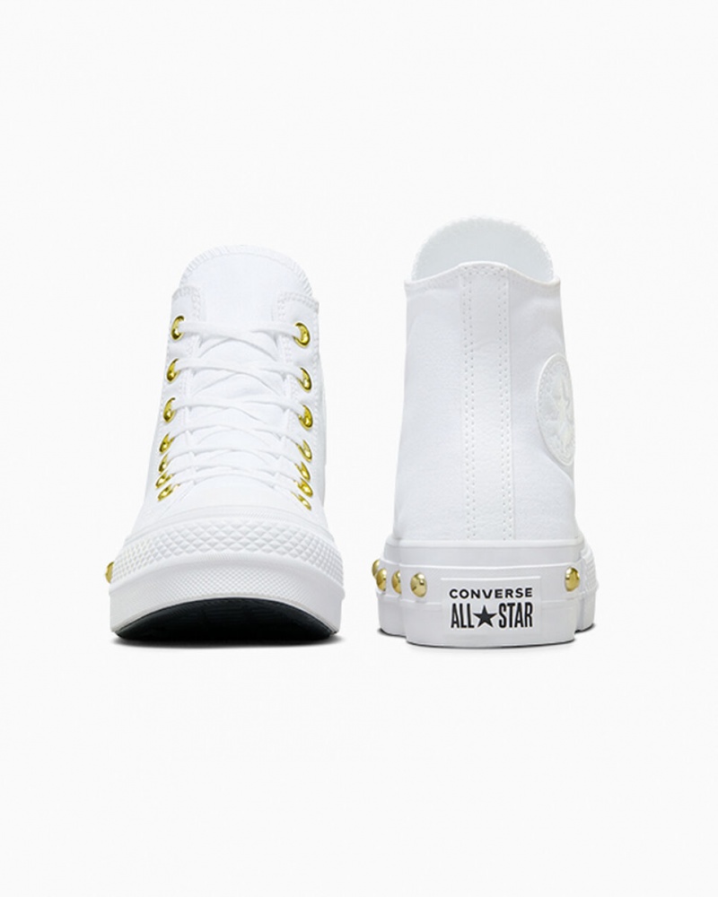 Converse Chuck Taylor All Star Lift Plataforma Star Studded Branco Branco Douradas | 1267-OPWAK