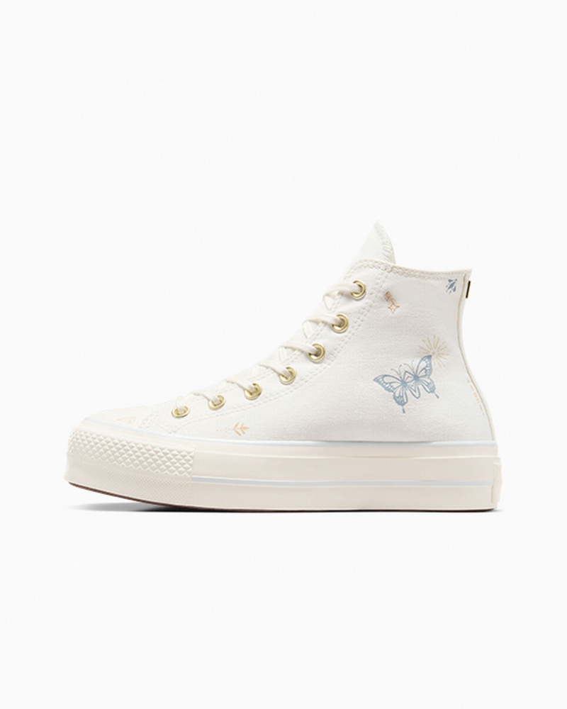 Converse Chuck Taylor All Star Lift Plataforma Tiny Tattoos Branco Azuis | 8436-SMZLN