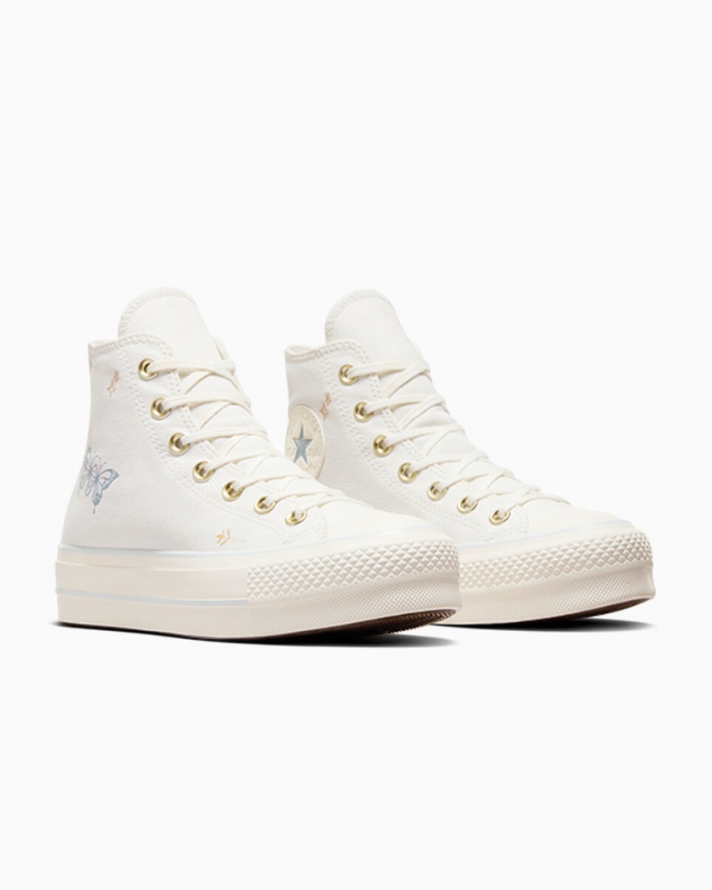 Converse Chuck Taylor All Star Lift Plataforma Tiny Tattoos Branco Azuis | 8436-SMZLN