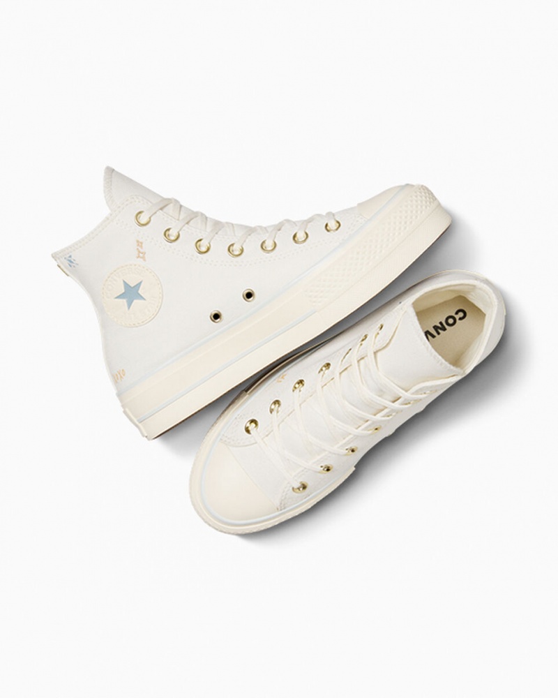 Converse Chuck Taylor All Star Lift Plataforma Tiny Tattoos Branco Azuis | 8436-SMZLN