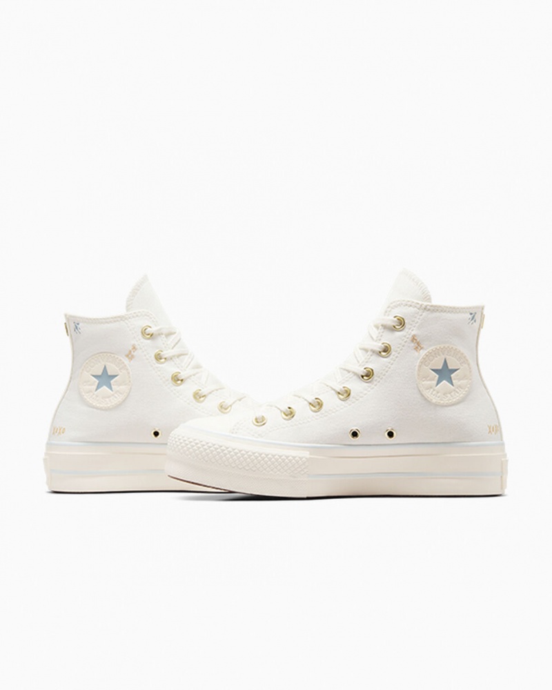 Converse Chuck Taylor All Star Lift Plataforma Tiny Tattoos Branco Azuis | 8436-SMZLN