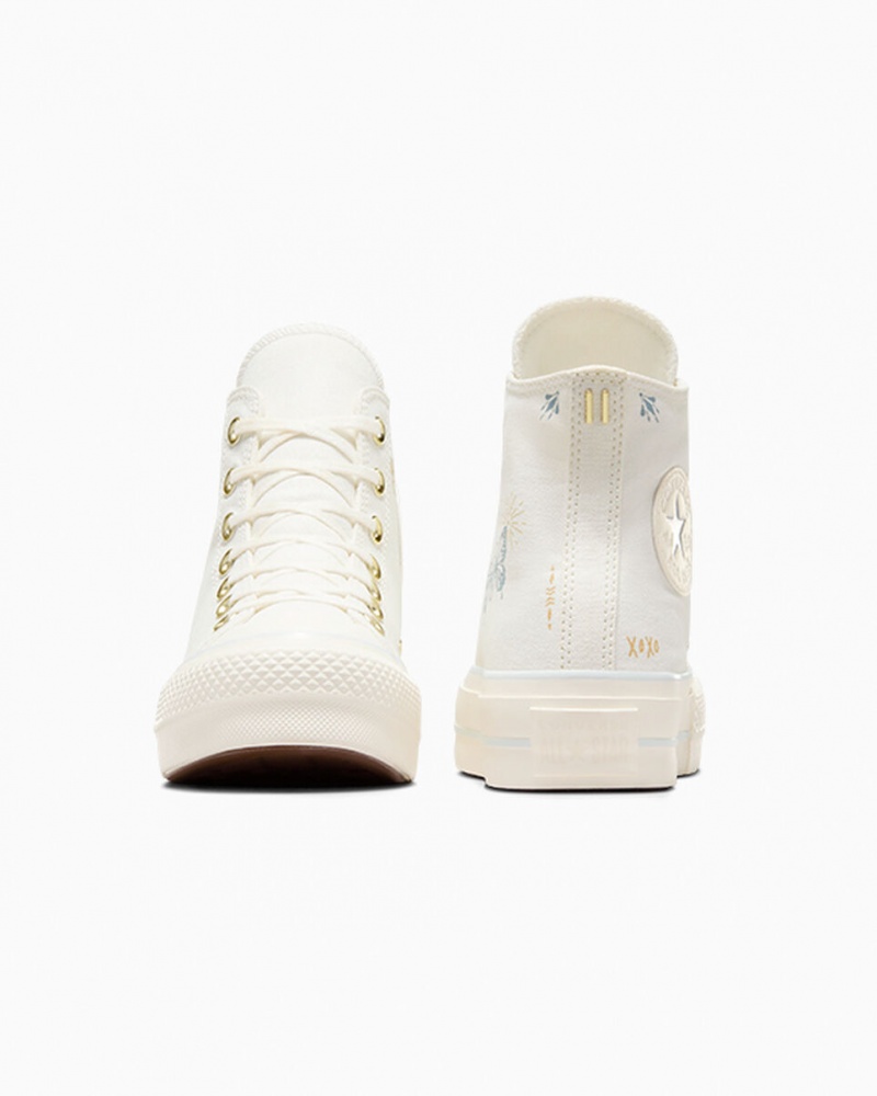 Converse Chuck Taylor All Star Lift Plataforma Tiny Tattoos Branco Azuis | 8436-SMZLN