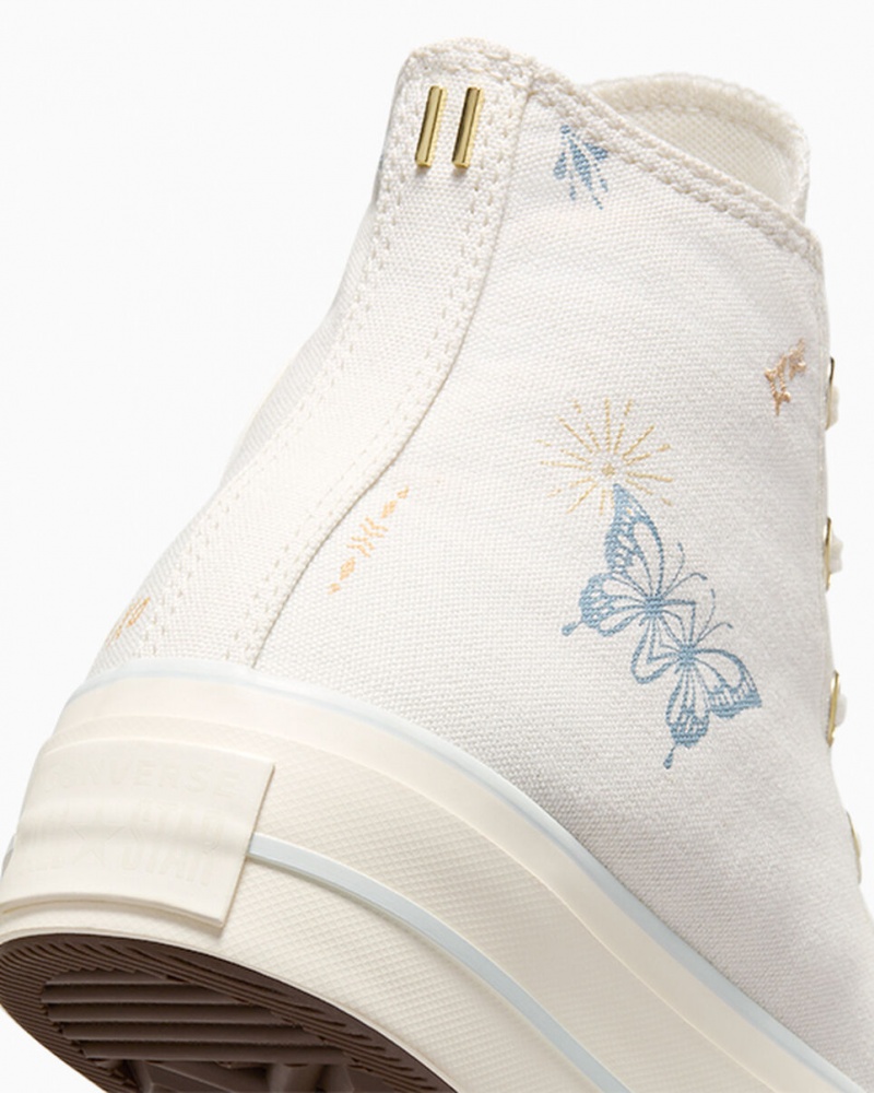 Converse Chuck Taylor All Star Lift Plataforma Tiny Tattoos Branco Azuis | 8436-SMZLN