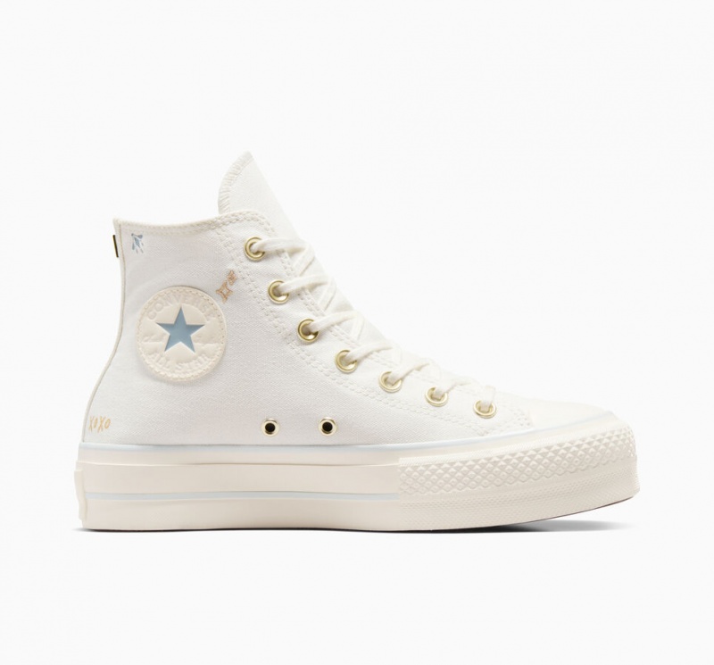 Converse Chuck Taylor All Star Lift Plataforma Tiny Tattoos Branco Azuis | 8436-SMZLN