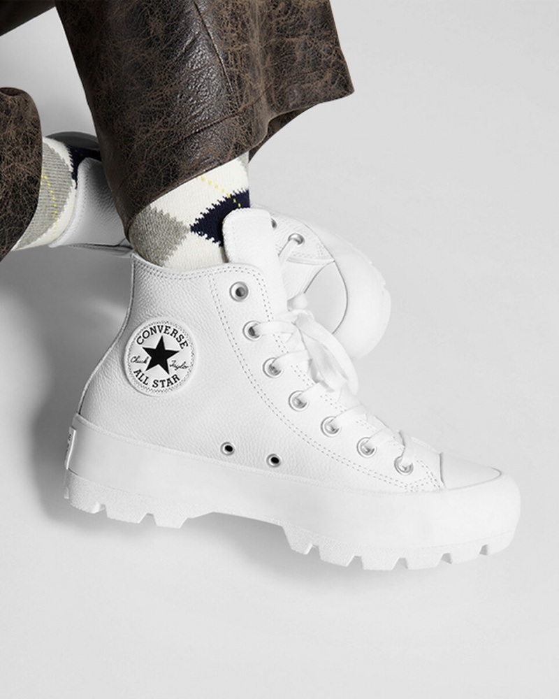 Converse Chuck Taylor All Star Lugged Couro Branco Pretas Branco | 2976-YCXNW