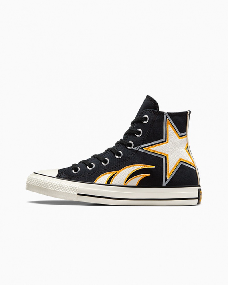 Converse Chuck Taylor All Star Moto Pretas Branco Amarelas | 5108-HCJGL