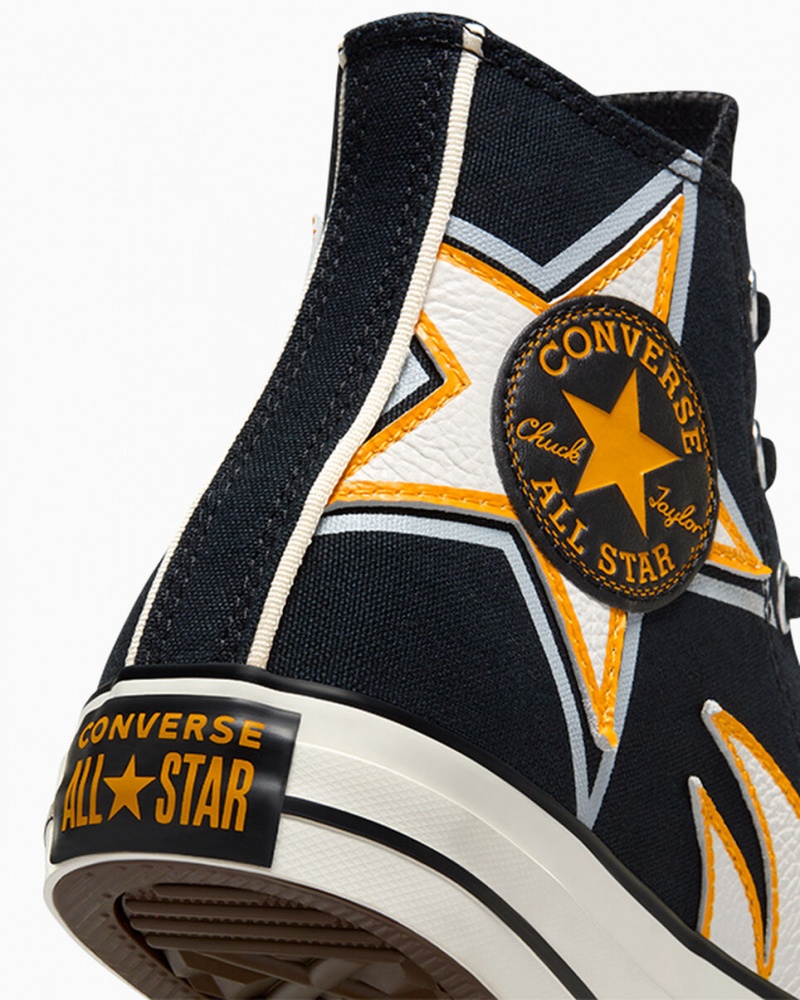 Converse Chuck Taylor All Star Moto Pretas Branco Amarelas | 5108-HCJGL