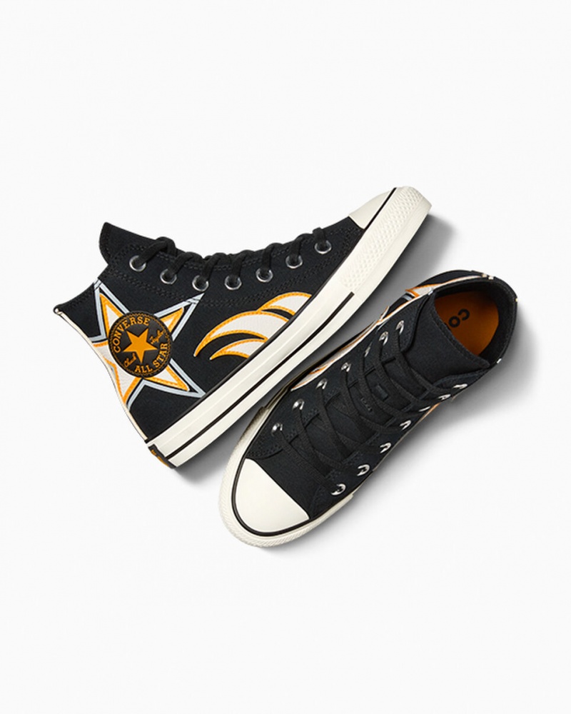 Converse Chuck Taylor All Star Moto Pretas Branco Amarelas | 5108-HCJGL