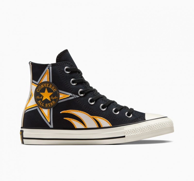 Converse Chuck Taylor All Star Moto Pretas Branco Amarelas | 5108-HCJGL