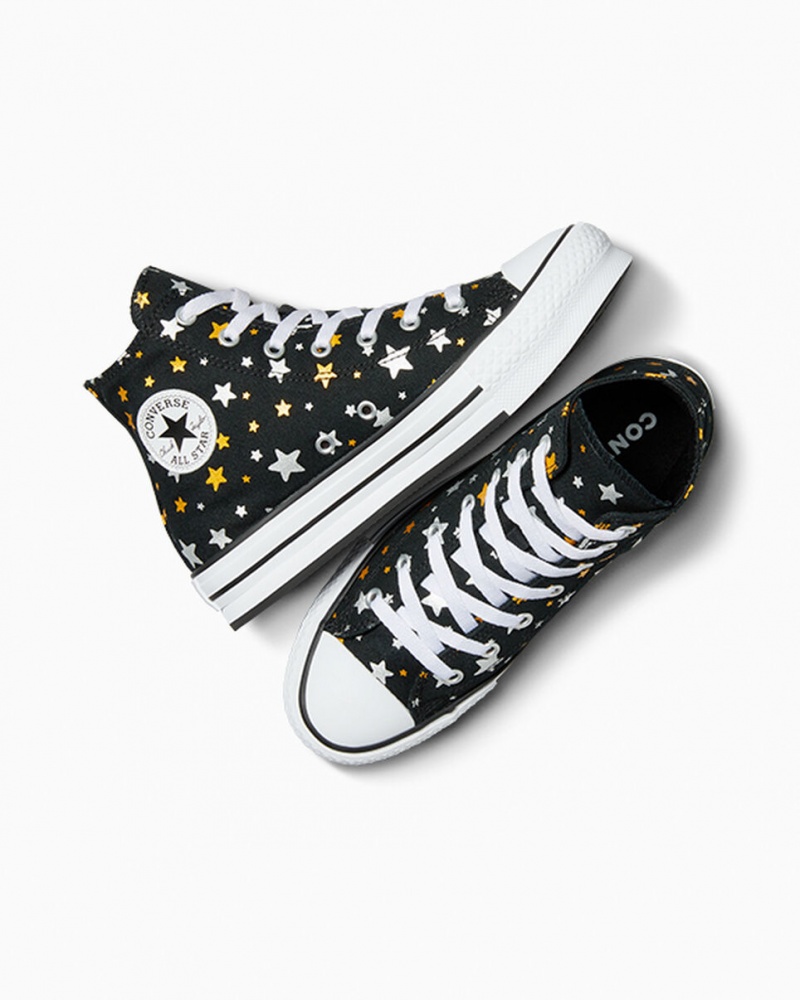 Converse Chuck Taylor All Star Plataforma Lift Sparkle Pretas Prateadas Douradas | 9035-YHZXQ