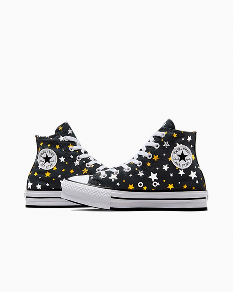 Converse Chuck Taylor All Star Plataforma Lift Sparkle Pretas Prateadas Douradas | 9035-YHZXQ