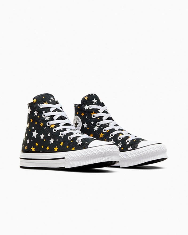 Converse Chuck Taylor All Star Plataforma Lift Sparkle Pretas Prateadas Douradas | 2715-MZTNQ