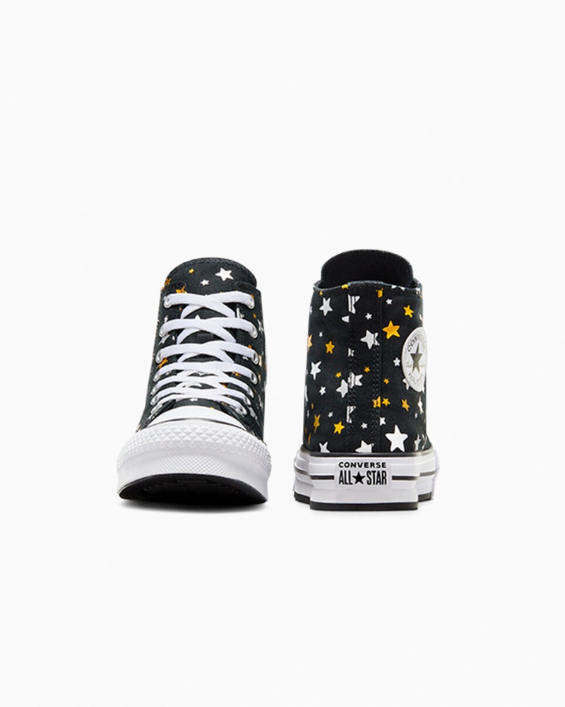 Converse Chuck Taylor All Star Plataforma Lift Sparkle Pretas Prateadas Douradas | 2715-MZTNQ