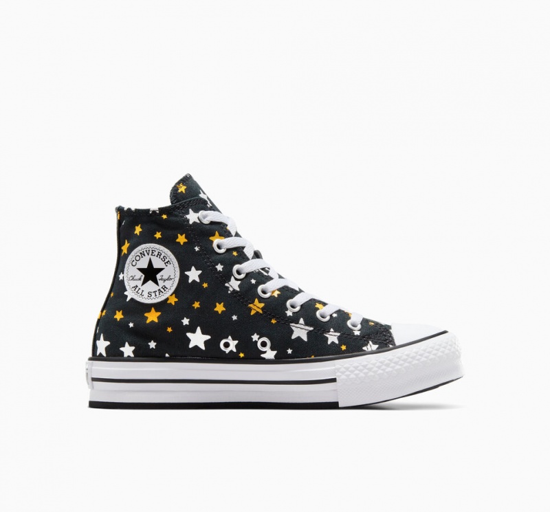 Converse Chuck Taylor All Star Plataforma Lift Sparkle Pretas Prateadas Douradas | 2715-MZTNQ