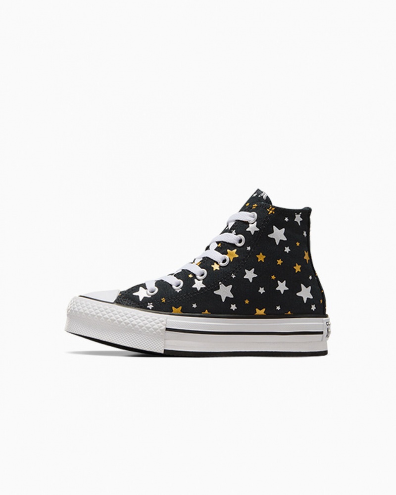 Converse Chuck Taylor All Star Plataforma Lift Sparkle Pretas Prateadas Douradas | 7210-TEGFL