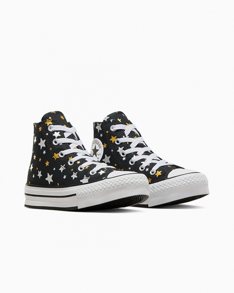 Converse Chuck Taylor All Star Plataforma Lift Sparkle Pretas Prateadas Douradas | 7210-TEGFL