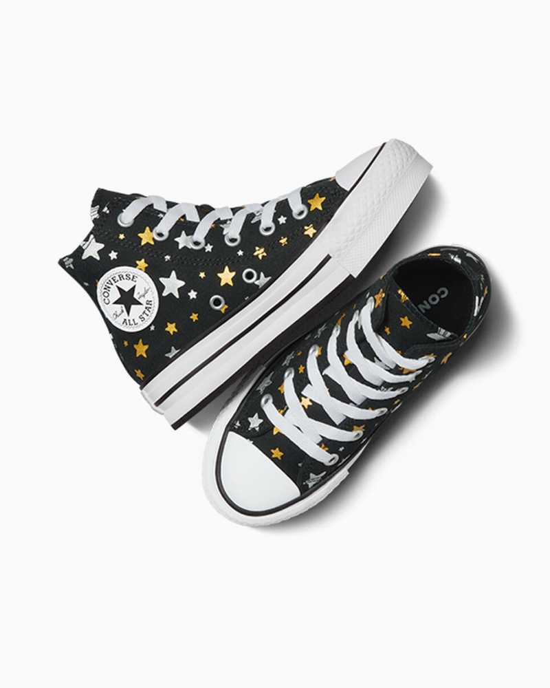 Converse Chuck Taylor All Star Plataforma Lift Sparkle Pretas Prateadas Douradas | 7210-TEGFL