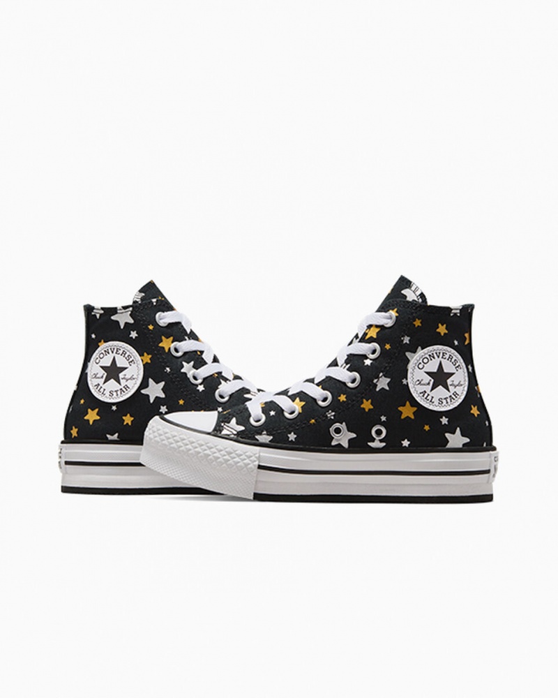 Converse Chuck Taylor All Star Plataforma Lift Sparkle Pretas Prateadas Douradas | 7210-TEGFL