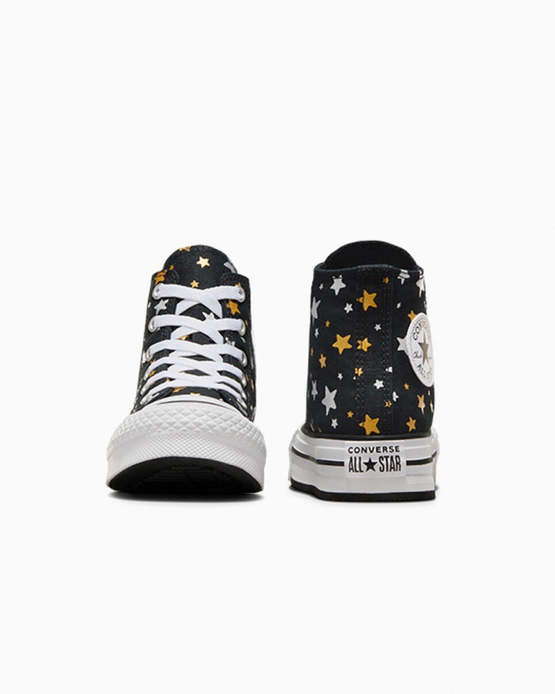 Converse Chuck Taylor All Star Plataforma Lift Sparkle Pretas Prateadas Douradas | 7210-TEGFL