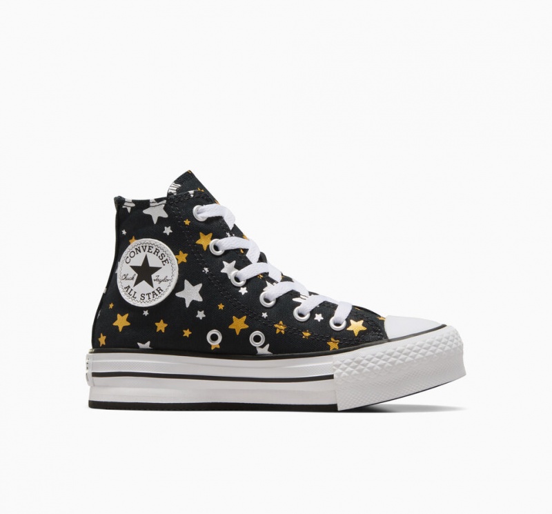 Converse Chuck Taylor All Star Plataforma Lift Sparkle Pretas Prateadas Douradas | 7210-TEGFL