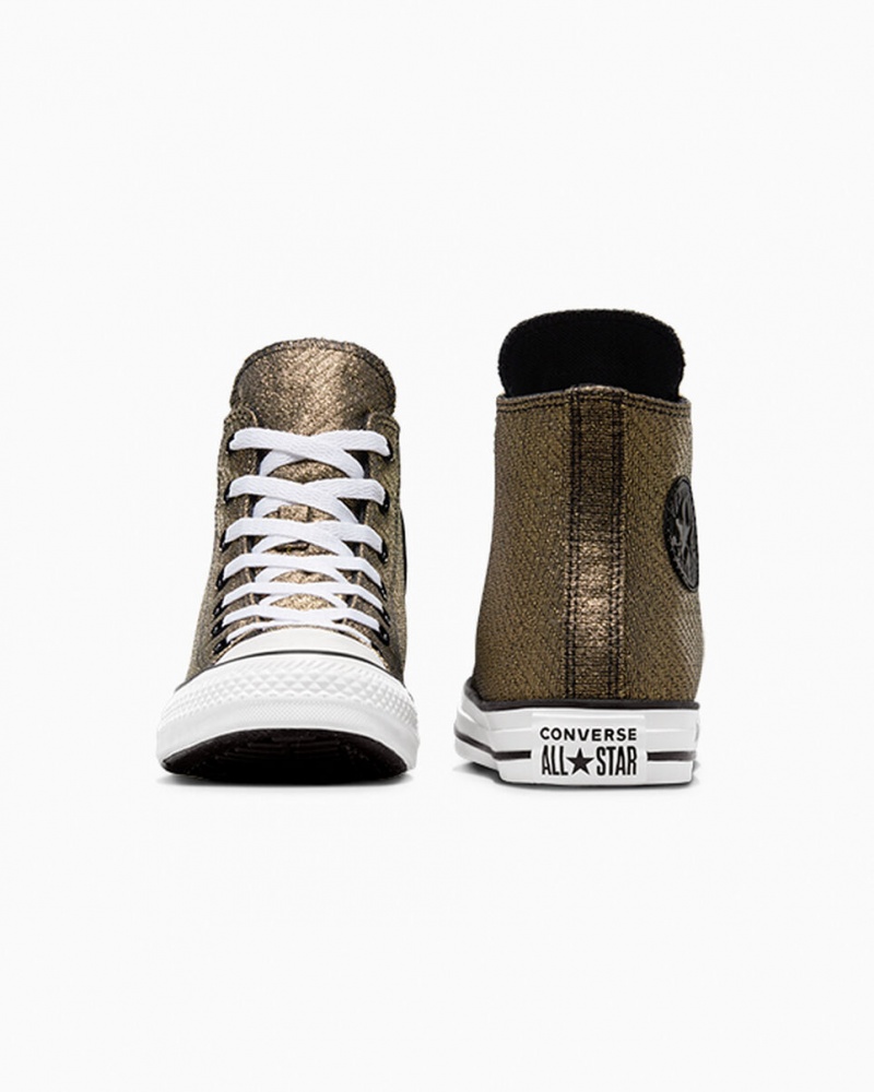 Converse Chuck Taylor All Star Sparkle Pretas Douradas Branco | 3471-FPAVQ