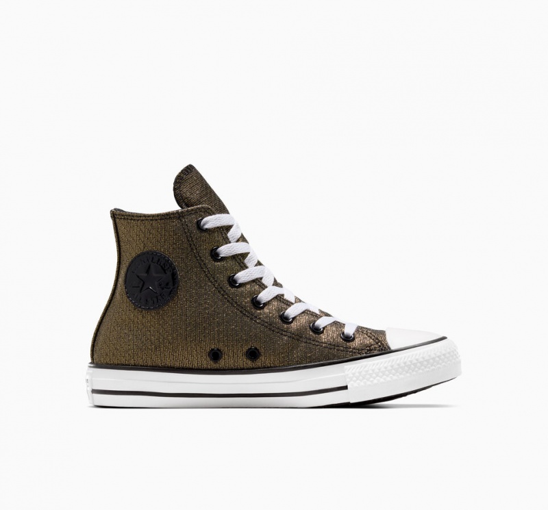 Converse Chuck Taylor All Star Sparkle Pretas Douradas Branco | 3471-FPAVQ