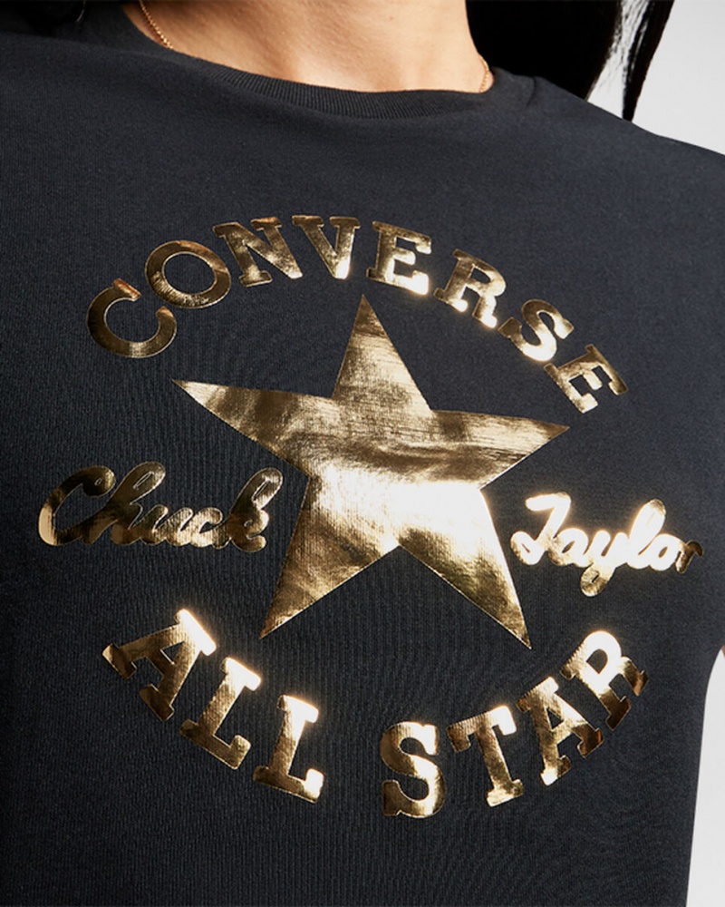 Converse Chuck Taylor Patch Cropped T-Shirt Pretas | 9564-WQMVA