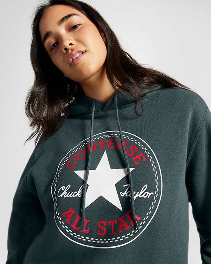 Converse Converse Go-To All Star Patch Standard-Fit Fleece Pullover Hoodie Verdes | 7930-JYLOT