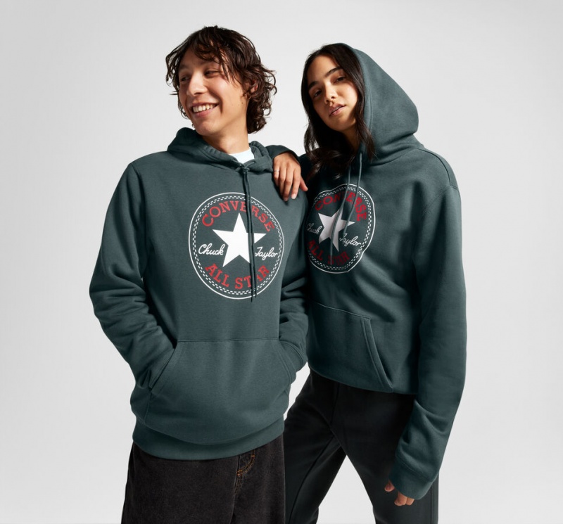 Converse Converse Go-To All Star Patch Standard-Fit Fleece Pullover Hoodie Verdes | 7930-JYLOT