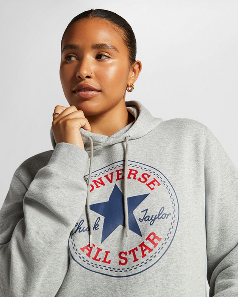 Converse Converse Go-To All Star Patch Standard-Fit Fleece Pullover Hoodie Cinzentas | 6732-EOXKJ