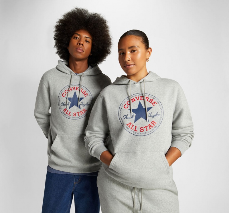 Converse Converse Go-To All Star Patch Standard-Fit Fleece Pullover Hoodie Cinzentas | 4875-JDILA