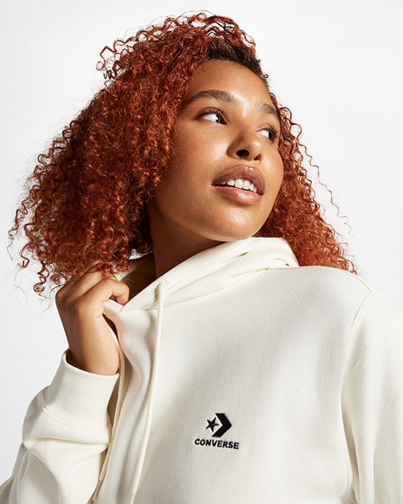 Converse Converse Go-To Embroidered Star Chevron Standard-Fit Fleece Hoodie Egret | 9430-IXAVB