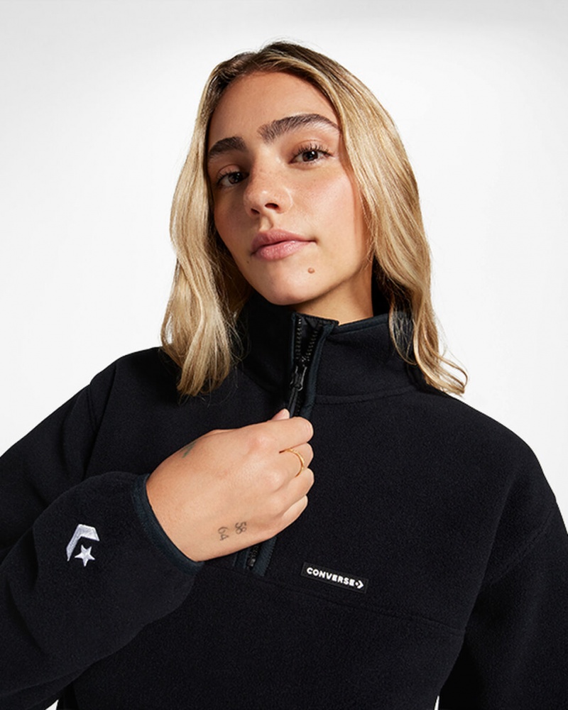 Converse Counter Climate Polar Fleece Half-Zip Popover Pretas | 7051-ECUXH