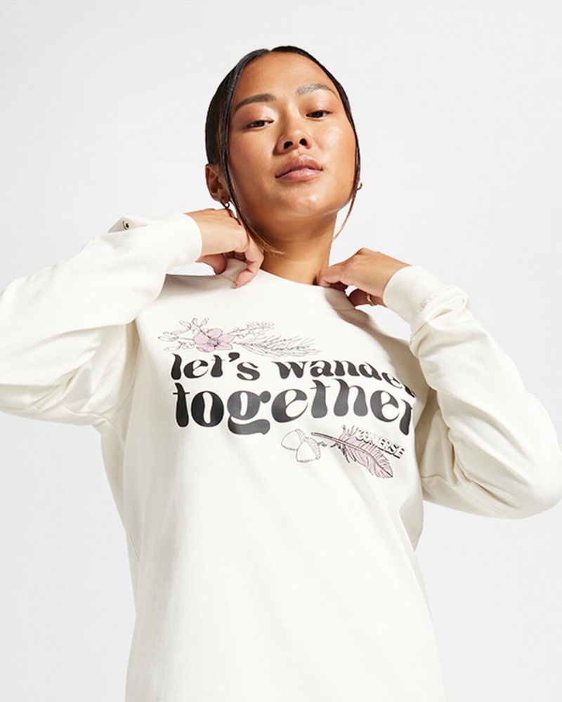 Converse Let's Wander Together Long Sleeve T-Shirt Egret | 4580-WCUYN