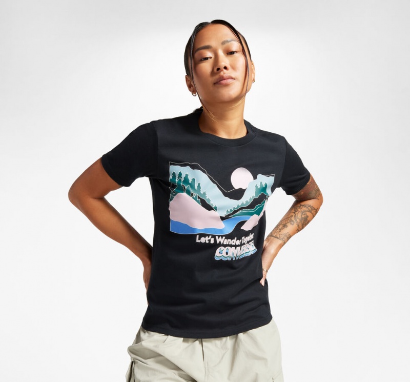 Converse Outdoor Art T-Shirt Pretas | 8716-MQPDA